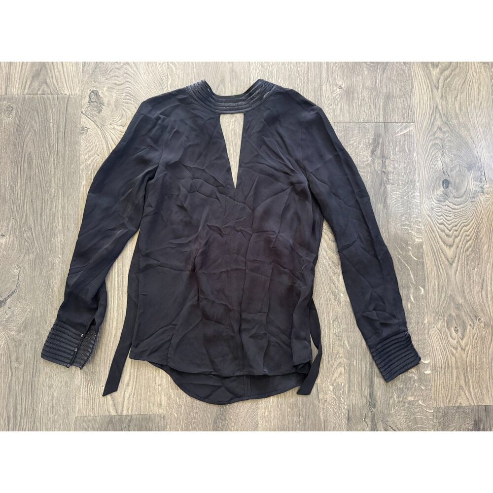Veronica Beard Black Silk Bow Tie Back Choker V-Neck Sexy Chiffon Blouse Top 4